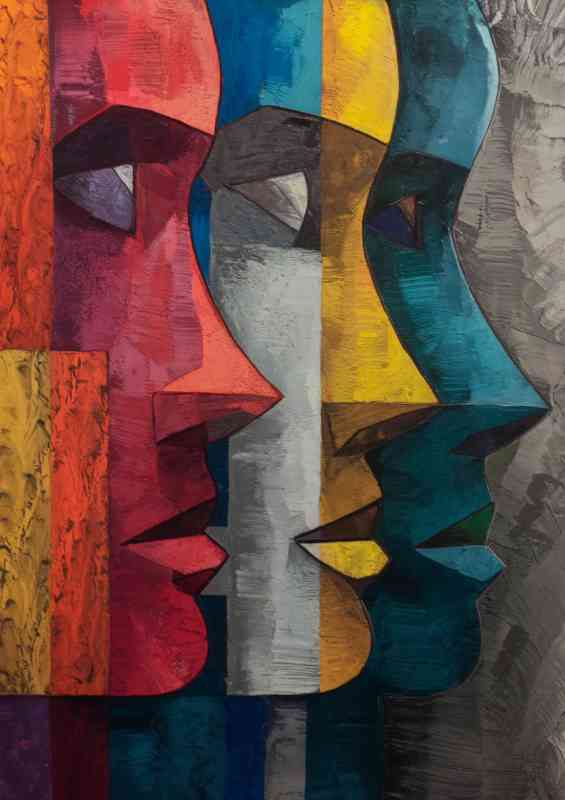 An abstract artwork of multiple faces in profile | Canvas