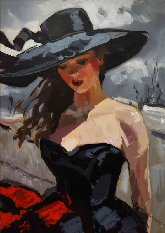 An impressionistic painting of a woman wearing a black outfit | Poster