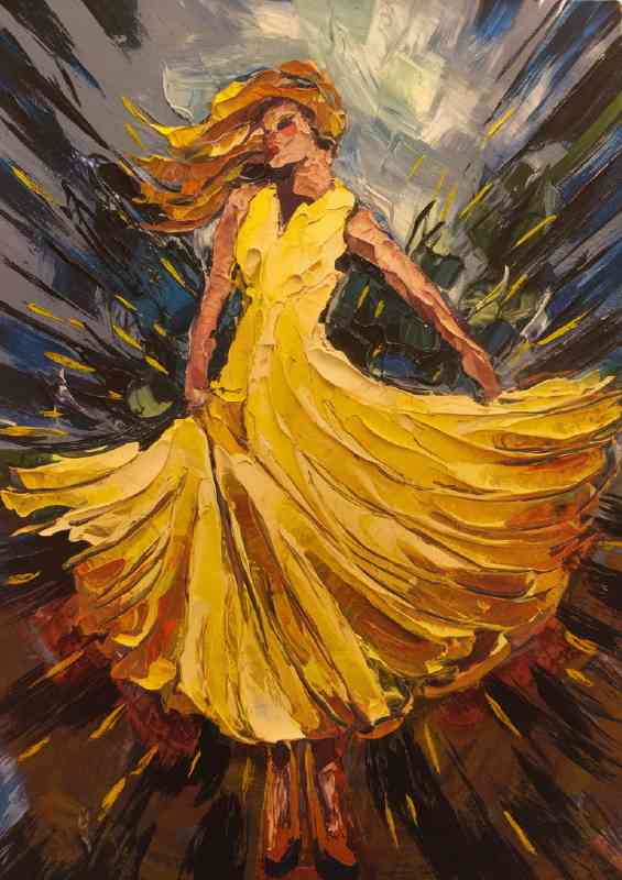 Lady painted in the flowing yellow dress | Canvas