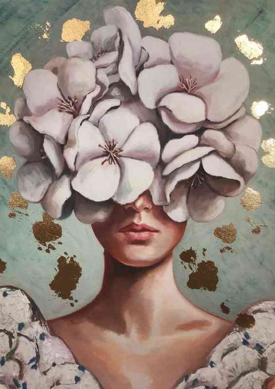 Lady with the flower arrangment head | Di-Bond