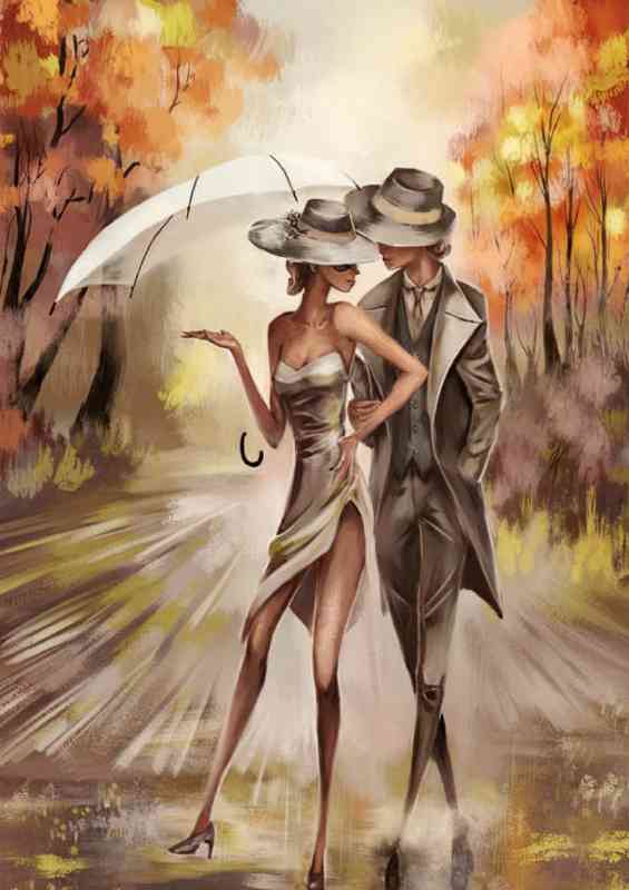 Romantic couple park walking | Metal Poster