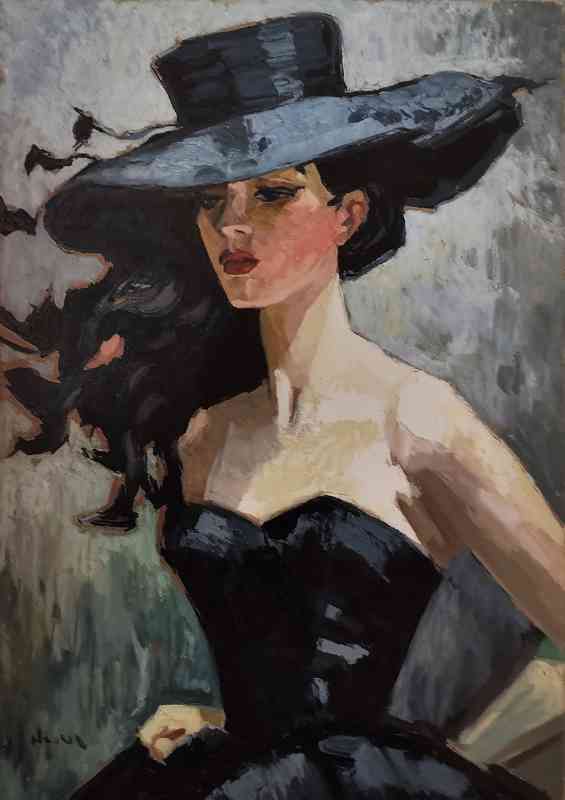 Woman in a black dress painted style | Canvas