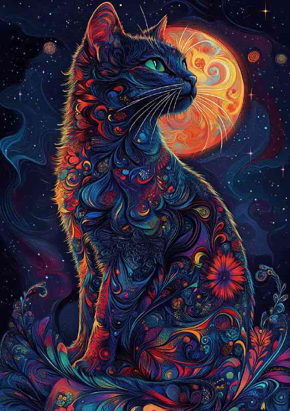 Beautiful cat in the moon intricate | Poster