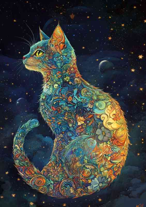 Beautiful cat in the moon intricate patterns | Poster