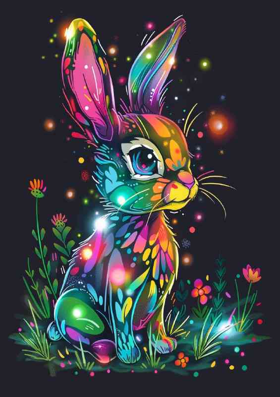 Cartoon style rabbit glowing | Metal Poster