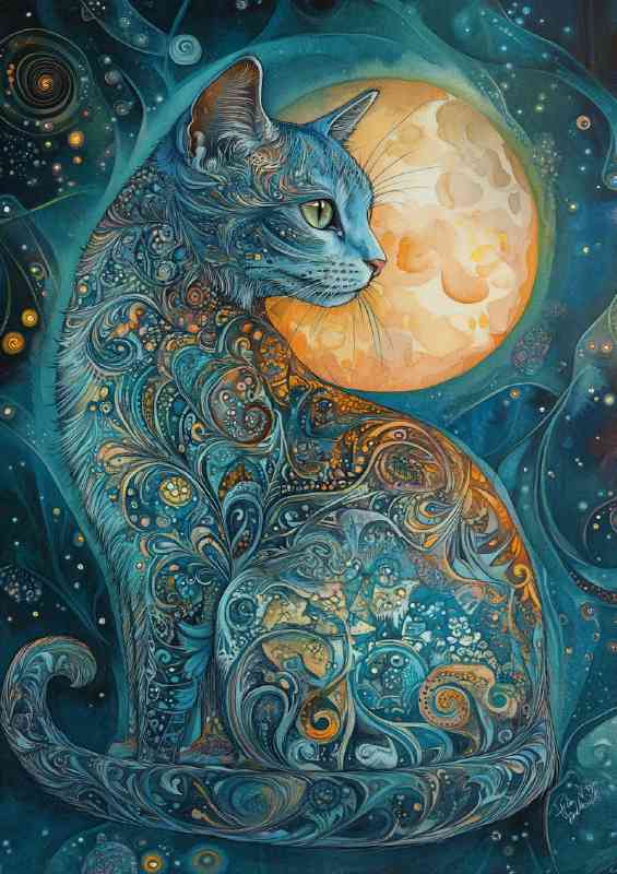 Cat and the full moon | Canvas