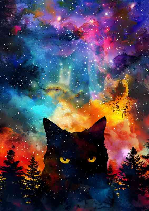 Cat black fur nebula cosmos | Metal Poster