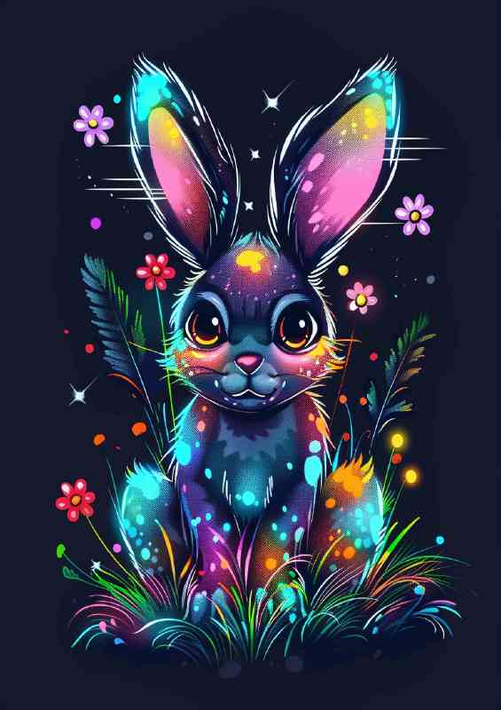 Cute cartoon rabbit with a fluorescent color | Poster
