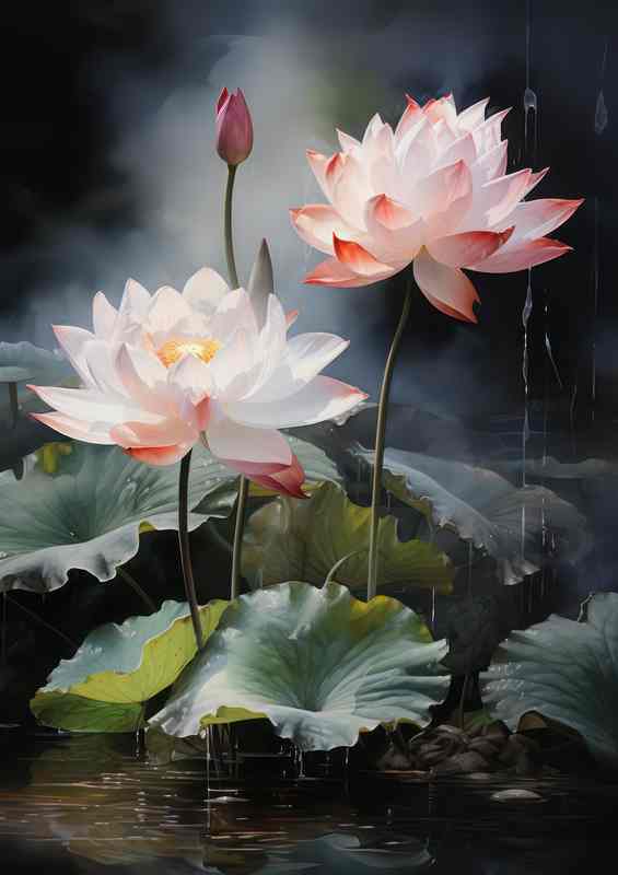 water flower with lilly pads koi pond | Metal Poster