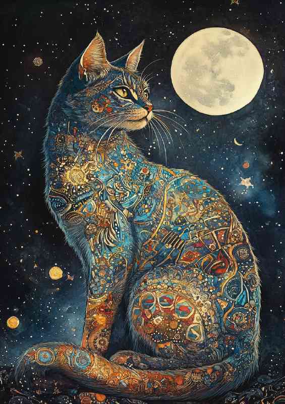 Full body cat under the moon light | Poster