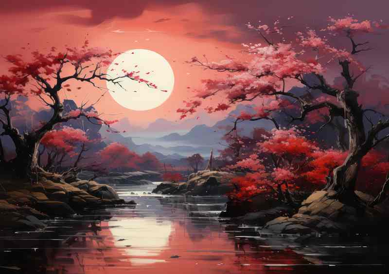 Cherry Blossom Reflections Japanese Lakes and Rivers - Canvas