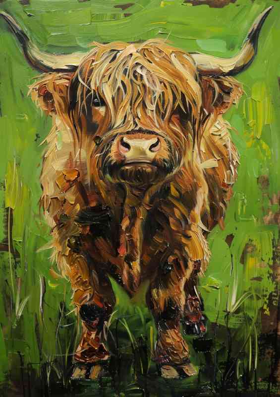 Highland cute cow oil painting style | Canvas