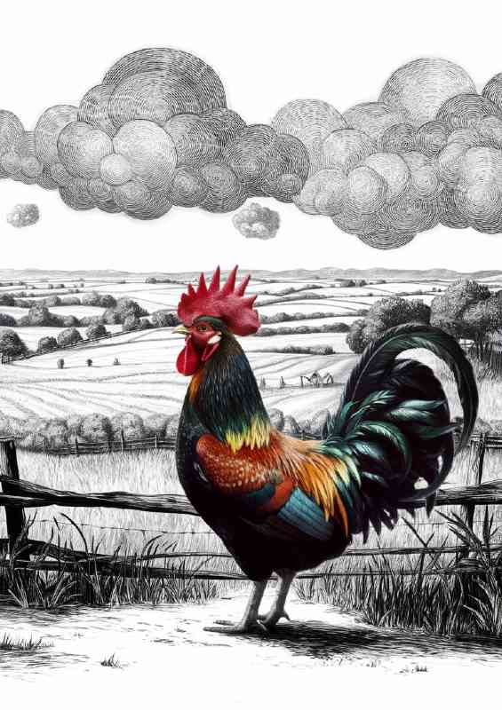 Stand out the colourful rooster | Metal Poster