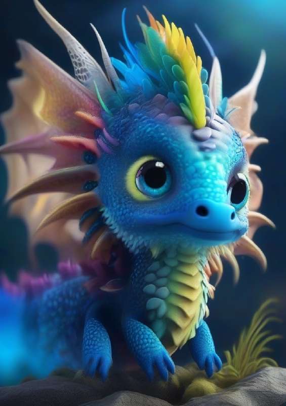 The cute rainbow dragon | Canvas