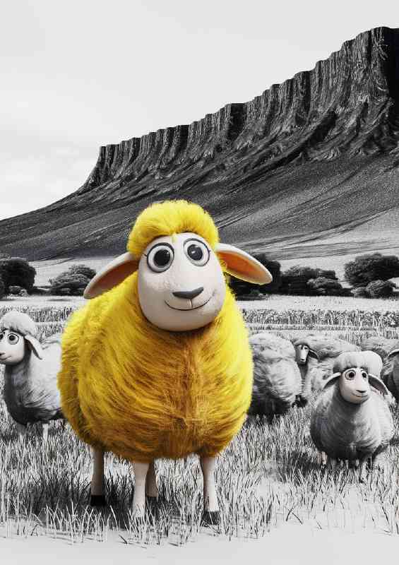 The yellow sheep in the field | Di-Bond