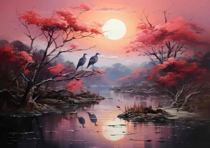 Tranquil Water Garden of Cranes Di-Bond