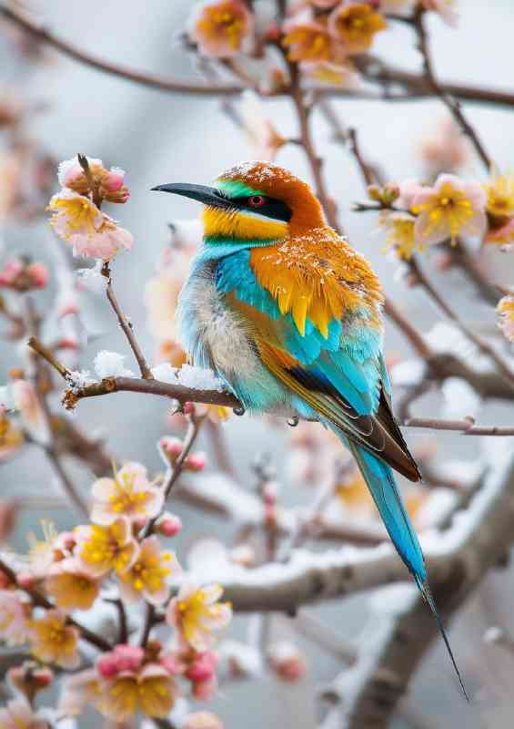 Flowering tree in winter with bird | Poster