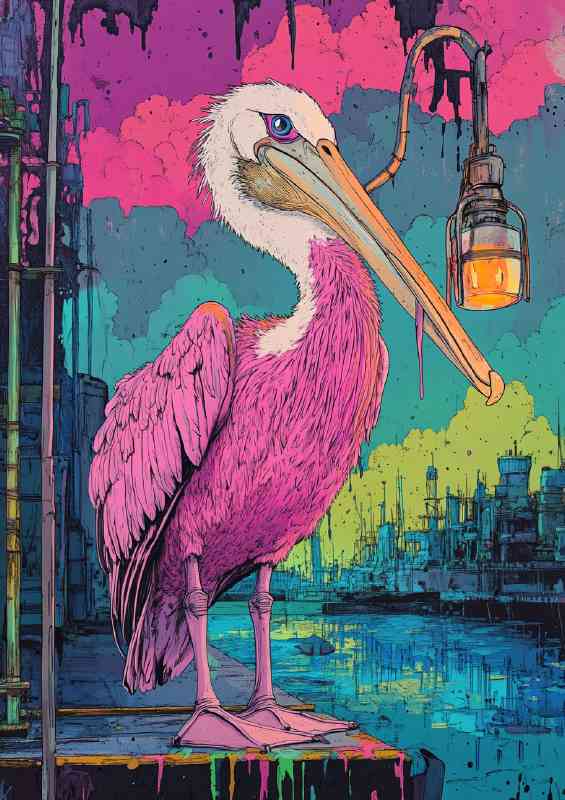 The pink pelican on the dock of the bay | Metal Poster
