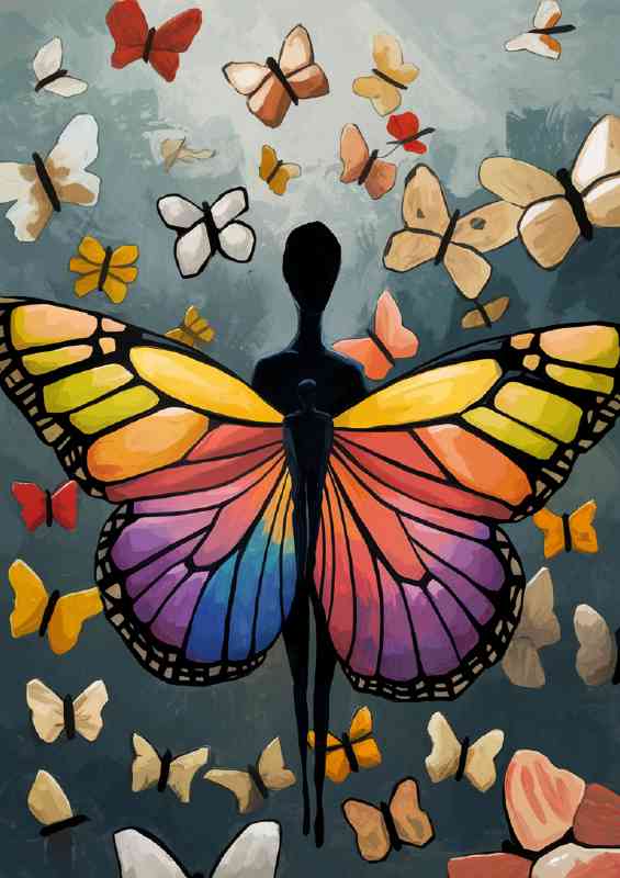 Abstract silhuette figure with butterfly wings | Metal Poster