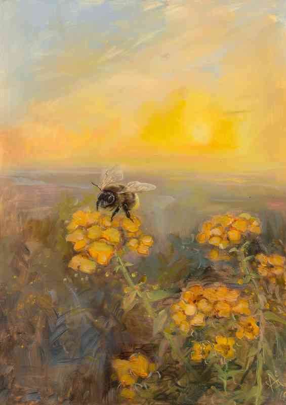 Bee sitting on the top of the yellow folwers | Di-Bond