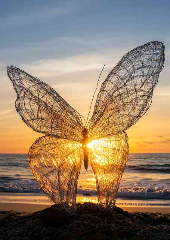Butterfly sculpture by the sea | Poster