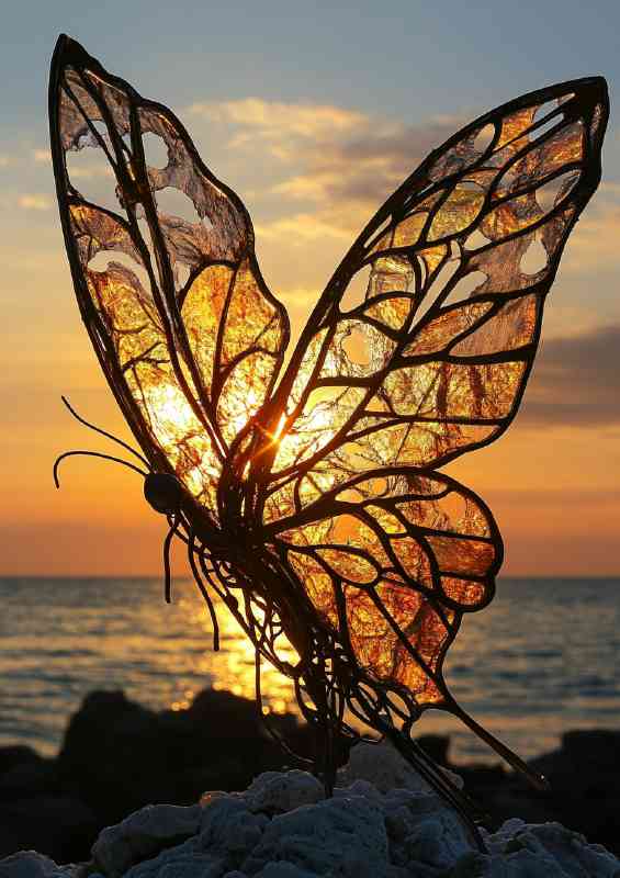 Butterfly sculpture in the ocean sea | Poster