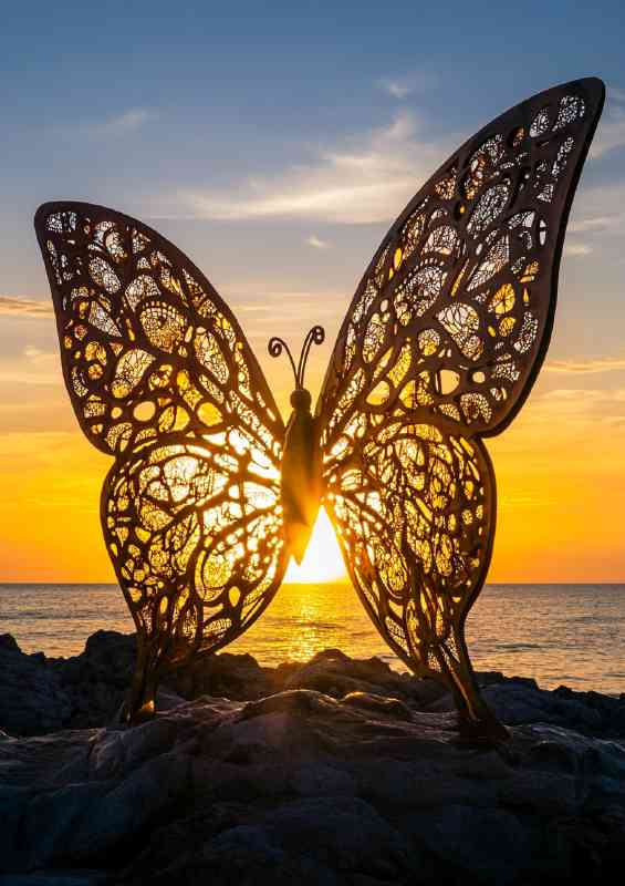 Stunning butterfly sculpture made of intricate metal | Poster