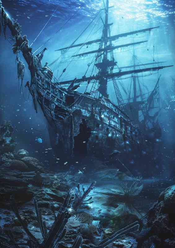 Shipwreak at the bottom of the ocean fantasy | Poster