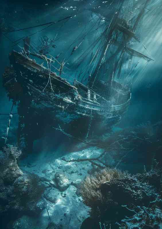 The old shipwreak on the ocean floor | Metal Poster