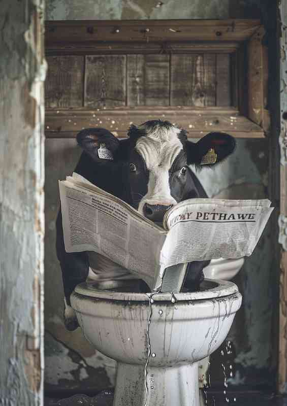 Black and white cow reading paper | Di-Bond