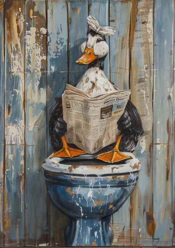 Duck looging for weather forcast on toilet | Metal Poster