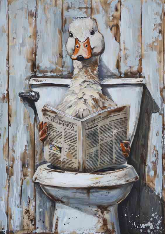 Duck on the toilet reading todays news | Metal Poster