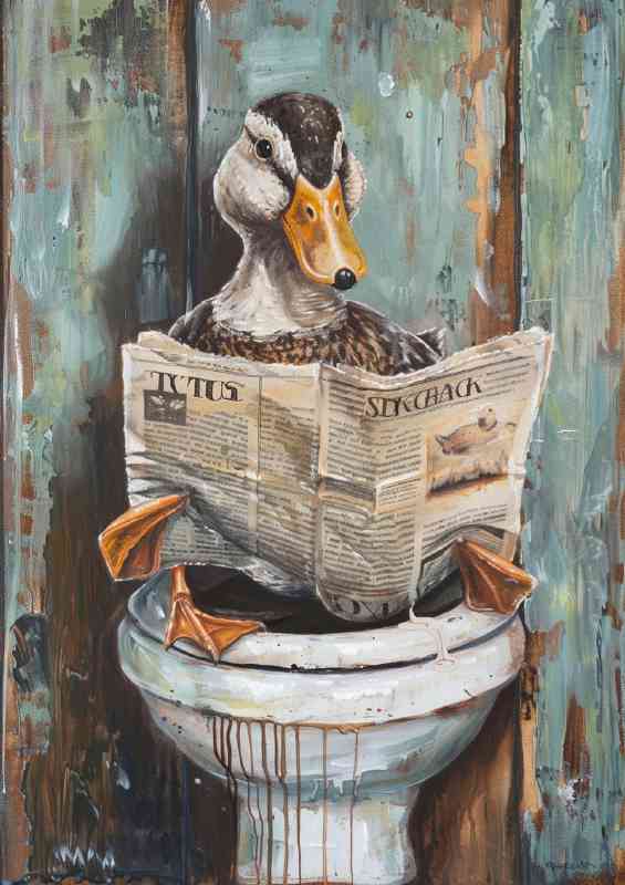 Duck sitting on the toilet surreal | Metal Poster