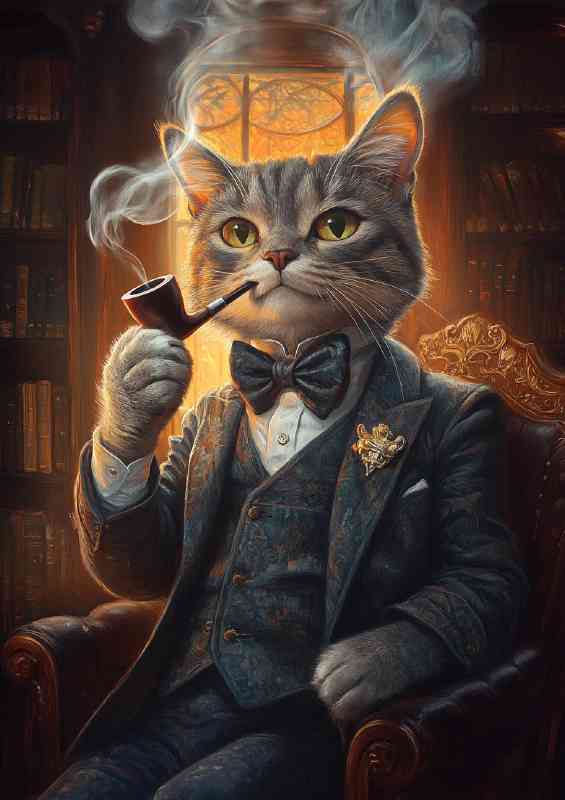 English cat smoking jacket | Metal Poster