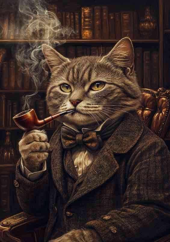 English old cat with pipe | Metal Poster