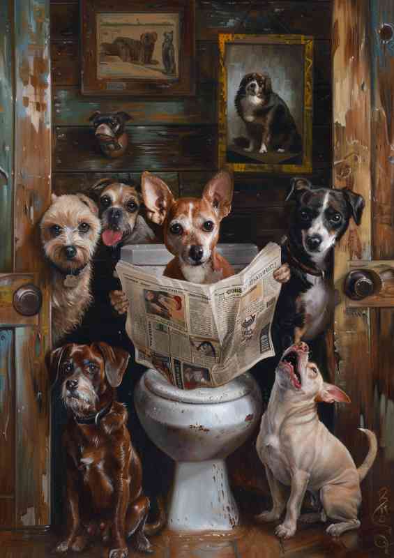Family of Dogs on the toilet | Canvas