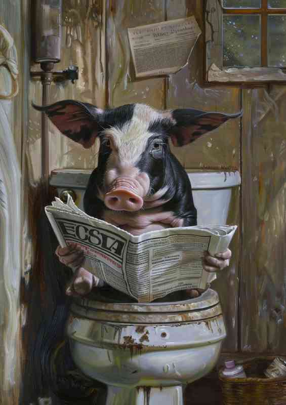 Little Jacky pig reading on the toliet | Metal Poster