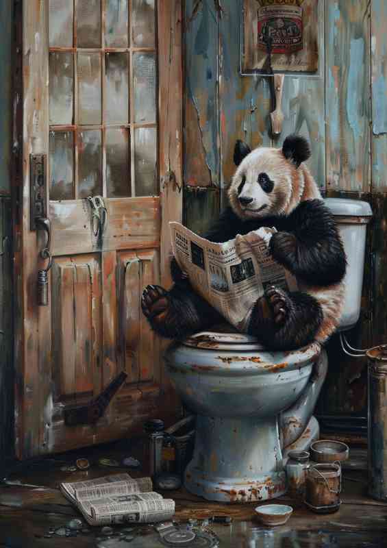 Panda on the toilet surreal | Metal Poster