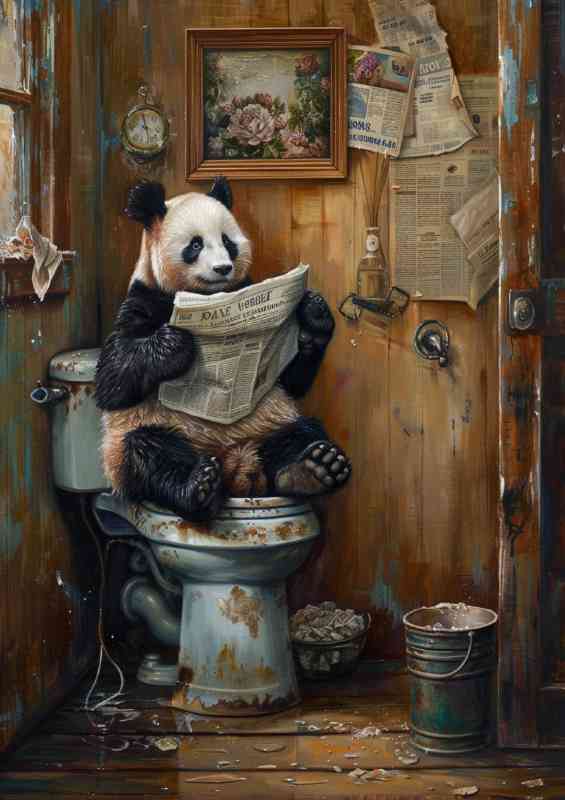 Panda sitting reading the newspaper | Canvas