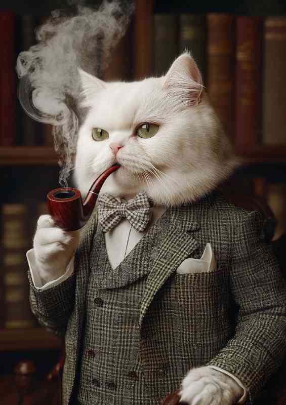 White cat fur in english attire | Metal Poster