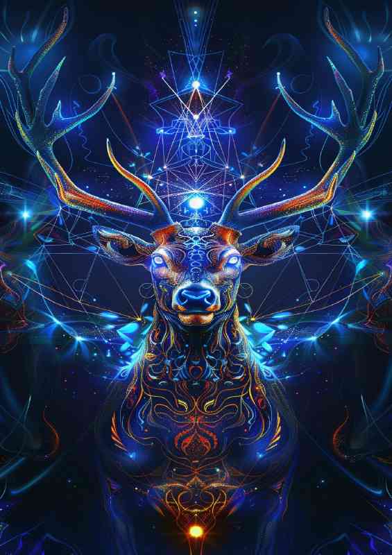 Beautiful and elegant deer with blue glows | Metal Poster