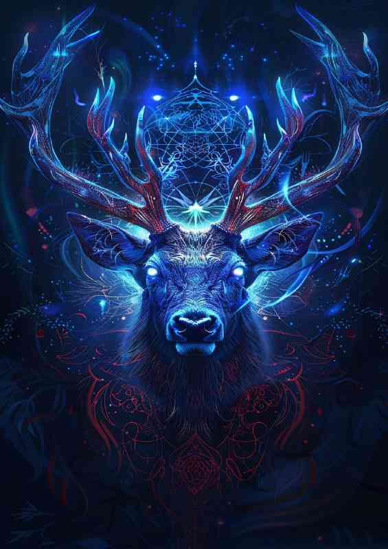 Beautiful deer head with blue lighting | Metal Poster