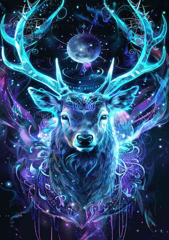 Beautiful glowing deer with large anterleers | Metal Poster