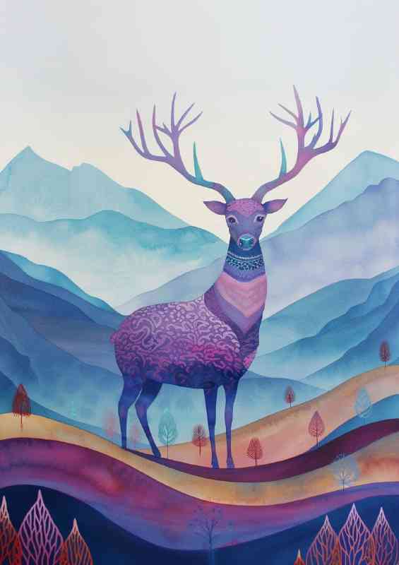 Beautiful stag in the scotish highlands painted | Di-Bond