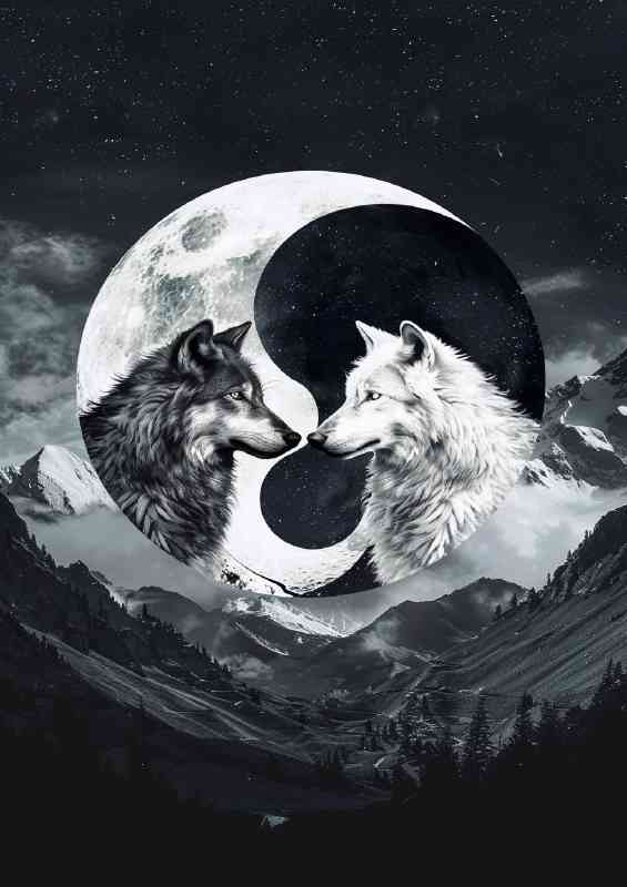 Black and white wolfes yin yang | Di-Bond