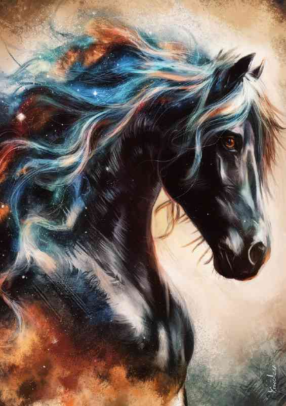 Black majestic horse flowing mane | Metal Poster