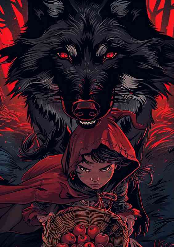 Black wolf red riding hood fantasy | Metal Poster