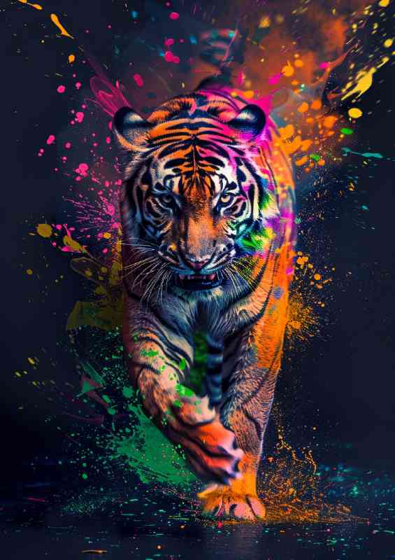 Colorful Tiger running towards the camera | Poster