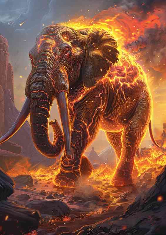Giant majestic Elephant made of fire | Canvas