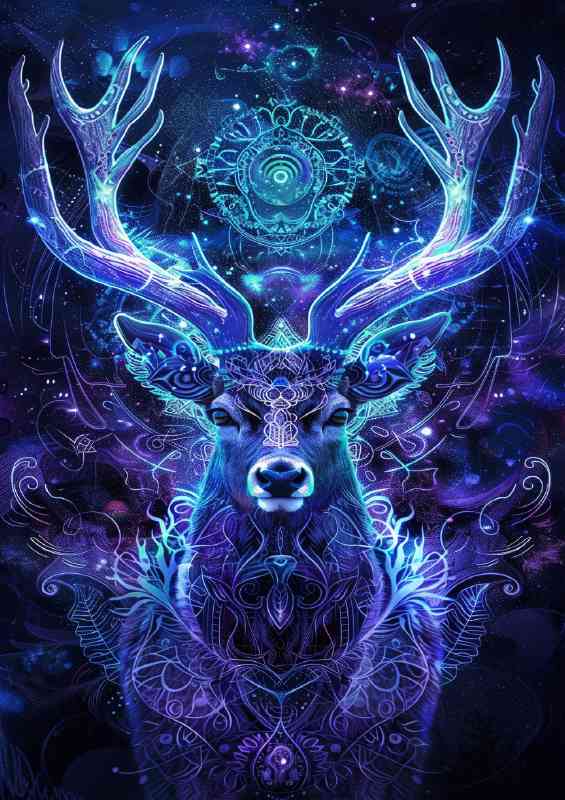 Glowing beautiful deer with anterlers | Metal Poster
